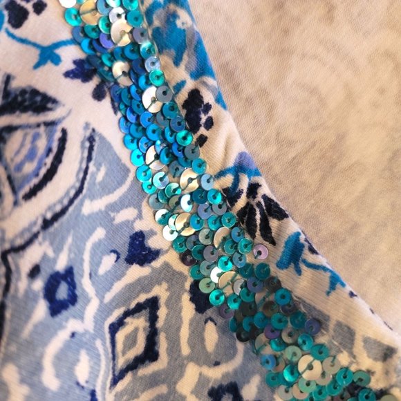 Jessica London Blue Blouse Patchwork Sequin Accents 3/4 Sleeves 26/28 JJ3284 - Picture 10 of 10